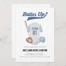 Invitación de primer cumpleaños de Blue Batter Up