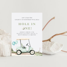 Invitación de primer cumpleaños de Blue Golf Cart 