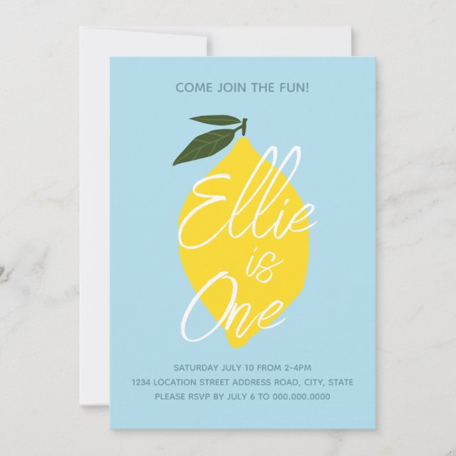 Invitación de primer cumpleaños de Blue Lemonade (Anverso)