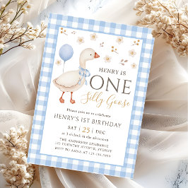 Invitación de primer cumpleaños de Blue One Silly