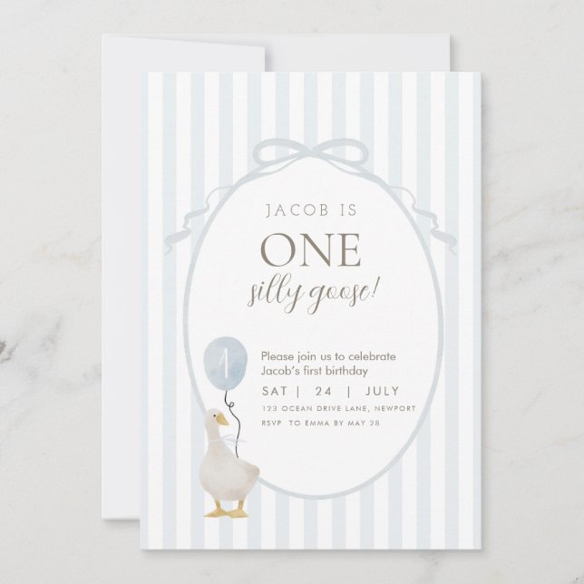 Invitación de primer cumpleaños de Blue One Silly  (Anverso)