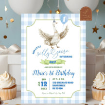Invitación de primer cumpleaños de Blue Preppy Sil