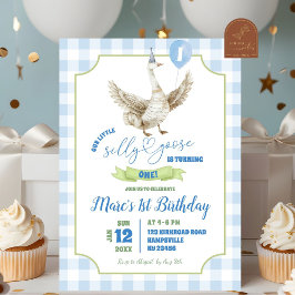 Invitación de primer cumpleaños de Blue Preppy Sil