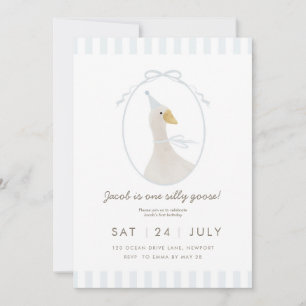 Invitación de primer cumpleaños de Blue Silly Goos