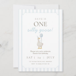 Invitación de primer cumpleaños de Blue Silly Goos