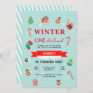 Invitación de primer cumpleaños de Blue Winter One
