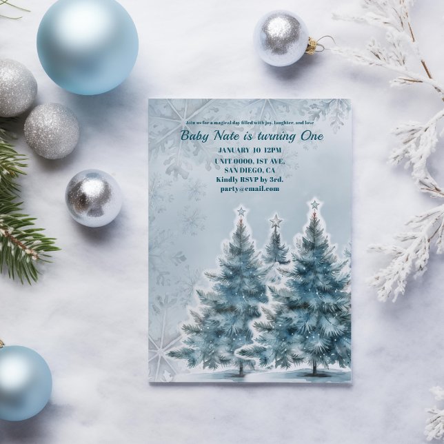 Invitación de primer cumpleaños de Blue Winter One (Subido por el creador)