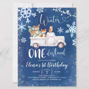 Invitación de primer cumpleaños de Blue Winter Woo