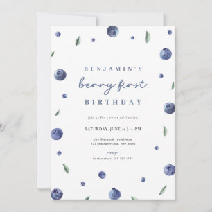 Invitación de primer cumpleaños de Blueberry Boy B
