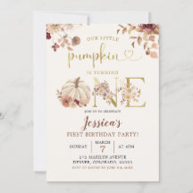 Invitación de primer cumpleaños de Boho Autumn Pum