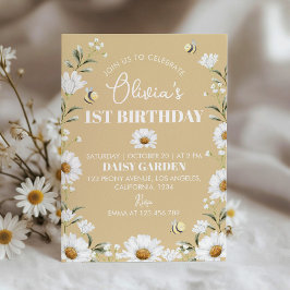 Invitación de primer cumpleaños de Boho Daisy Bee