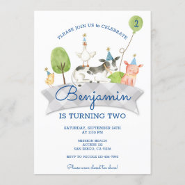 Invitación de primer cumpleaños de Boys Barnyard