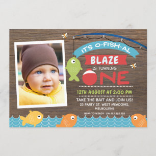 Invitación de primer cumpleaños de boy's o-fish-al