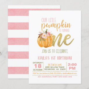 Invitación de primer cumpleaños de calabaza - Chic