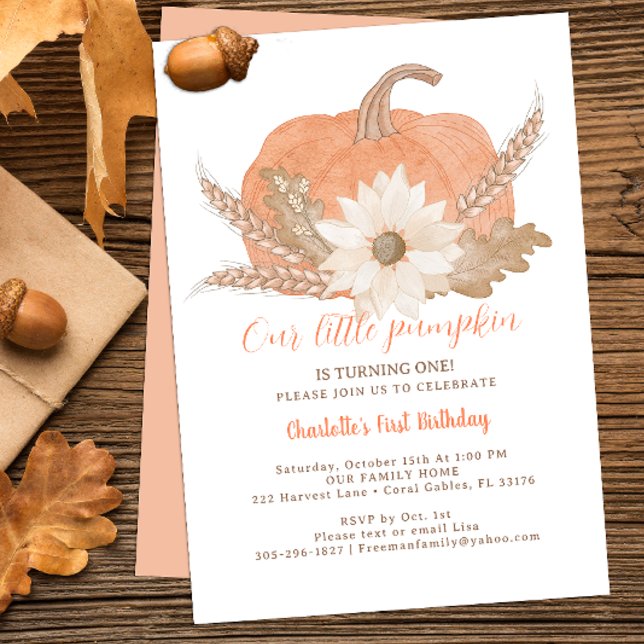 Invitación de primer cumpleaños de calabaza rusa (autumn pumpkin 1st birthday party invitation)