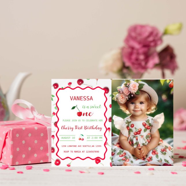 Invitación de primer cumpleaños de cereza (Subido por el creador)