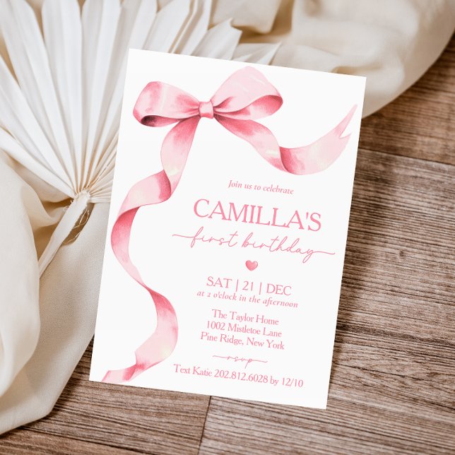 Invitación de primer cumpleaños de Chica de Bow ro (Subido por el creador)