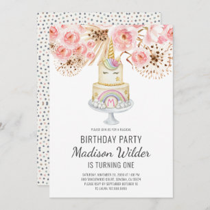 Invitación de primer cumpleaños de Chica de unicor