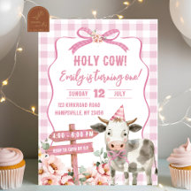 Invitación de primer cumpleaños de Chica de vaca d