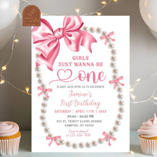 Invitación de primer cumpleaños de Chica Rosa Coqu