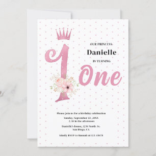 Invitación de primer cumpleaños de Chica rosado li