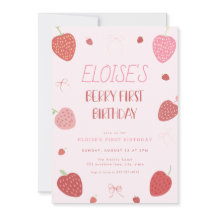 Invitación de primer cumpleaños de chica Strawberr