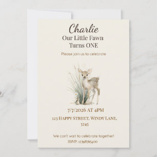 Invitación de primer cumpleaños de ciervo del bosq
