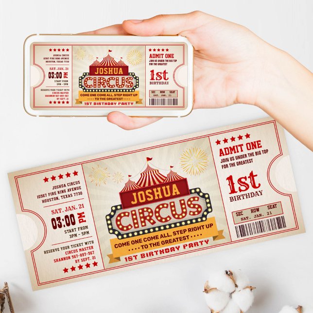 Invitación de primer cumpleaños de Circus Ticket (Subido por el creador)