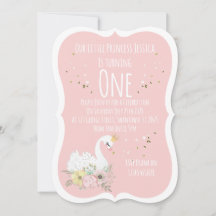 Invitación de Primer Cumpleaños de Cisne en Acuare