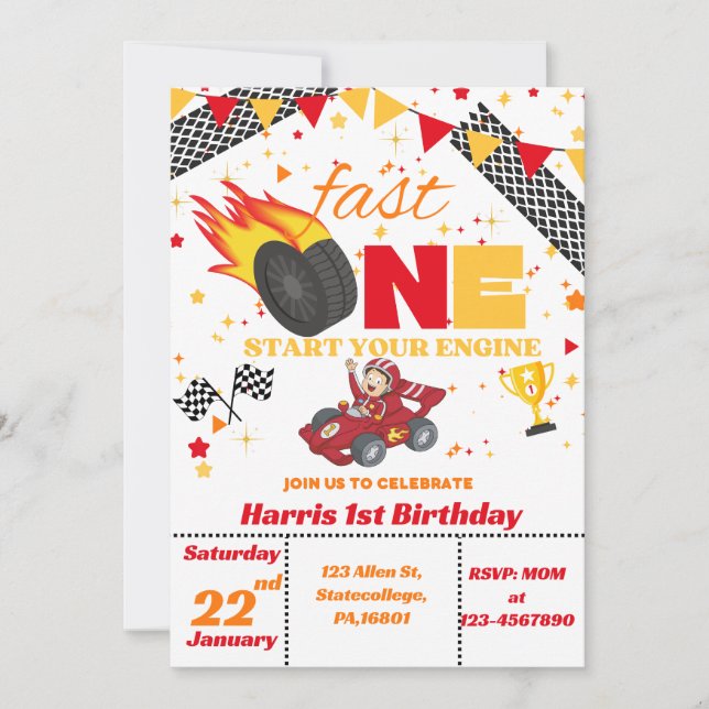 Invitación de primer cumpleaños de coche de Carrer (Anverso)