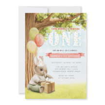 Invitación de primer cumpleaños de conejo lindo