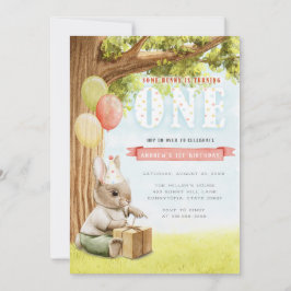 Invitación de primer cumpleaños de conejo lindo