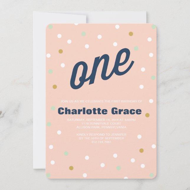 Invitación de primer cumpleaños de Confetti (Anverso)