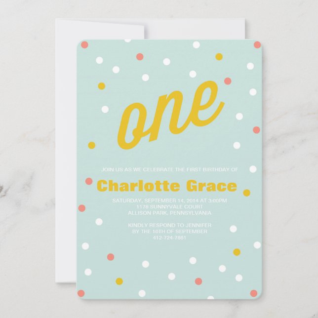 Invitación de primer cumpleaños de Confetti (Anverso)