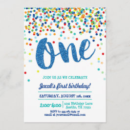 Invitación de primer cumpleaños de Confetti Blue P