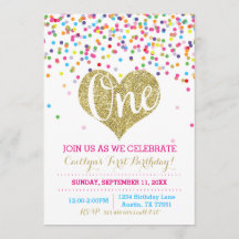 Invitación de primer cumpleaños de Confetti Gold P