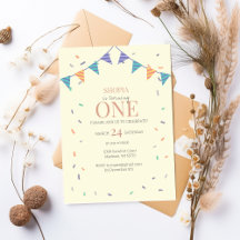 Invitación de primer cumpleaños de Confetti minima