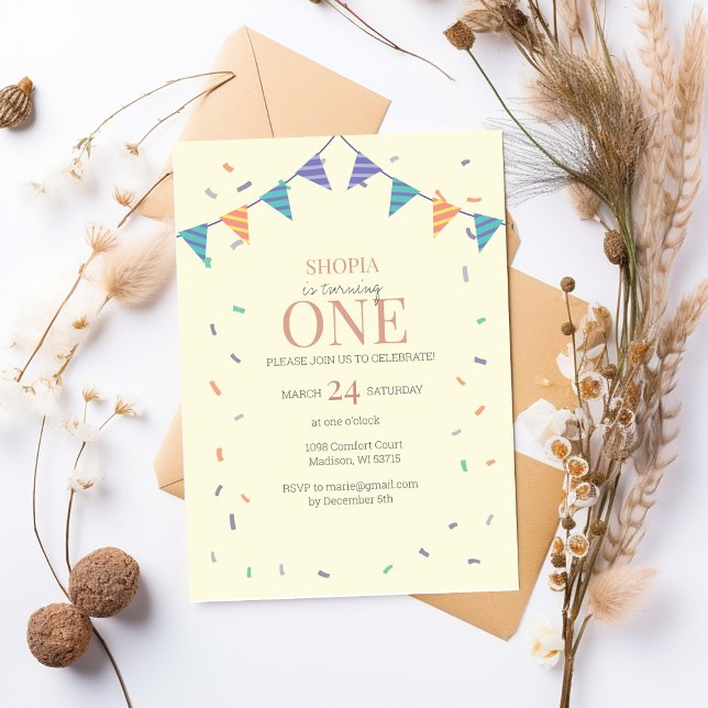 Invitación de primer cumpleaños de Confetti minima (Subido por el creador)