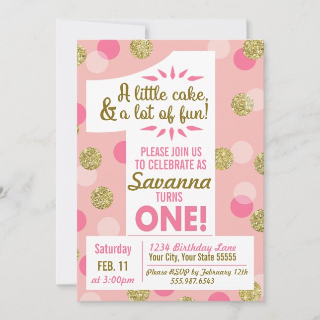 Invitación de primer cumpleaños de Confetti Rosa y (Anverso)