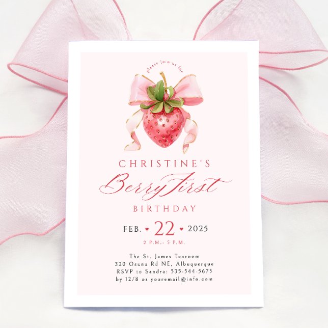 Invitación de primer cumpleaños de Coquette Berry (Subido por el creador)
