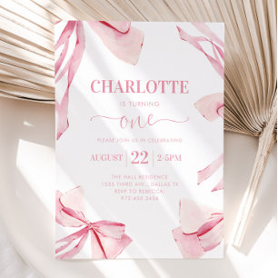 Invitación de primer cumpleaños de Coquette PINK B