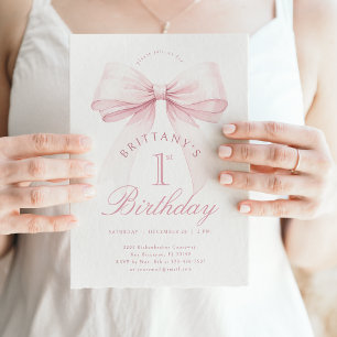 Invitación de primer cumpleaños de Coquette Pink B