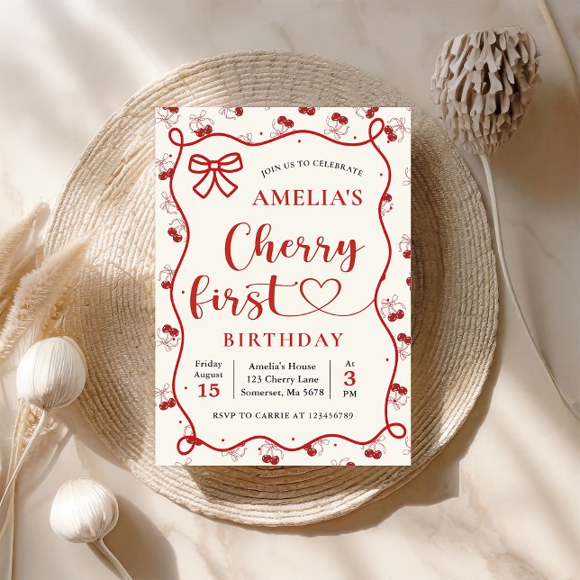 Invitación de primer cumpleaños de Coquette Red Ch (Subido por el creador)