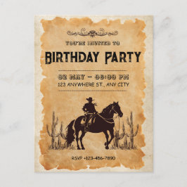 Invitación de primer cumpleaños de Cowboy occident