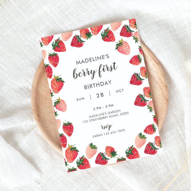 Invitación de primer cumpleaños de Cute Berry (Subido por el creador)