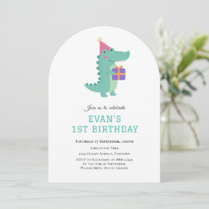 Invitación de primer cumpleaños de Cute Dinosaur