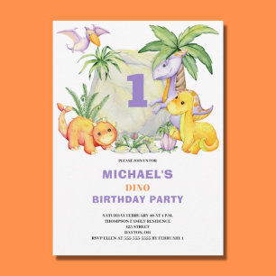 Invitación de primer cumpleaños de Cute Dinosaur