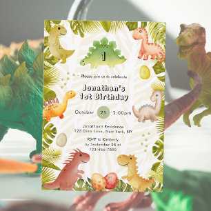 Invitación de primer cumpleaños de Cute Dinosaur