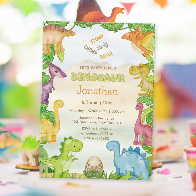 Invitación de primer cumpleaños de Cute Dinosaur (Subido por el creador)
