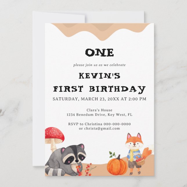 Invitación de primer cumpleaños de Cute Fox (Anverso)